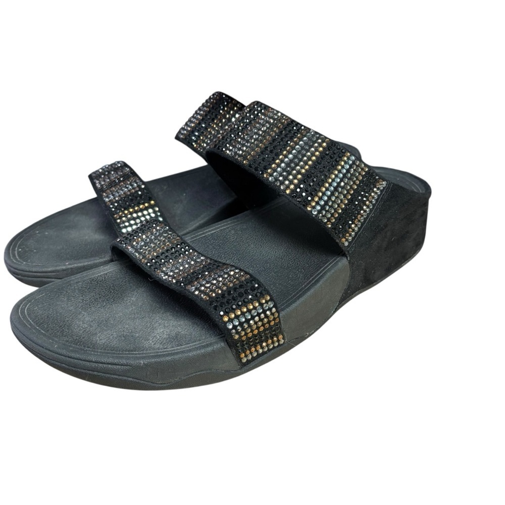 FitFlop Flare Strobe Rhinestone Slide Sandals in Gold/Silver/Black – Women Sz 11 - Picture 2 of 10